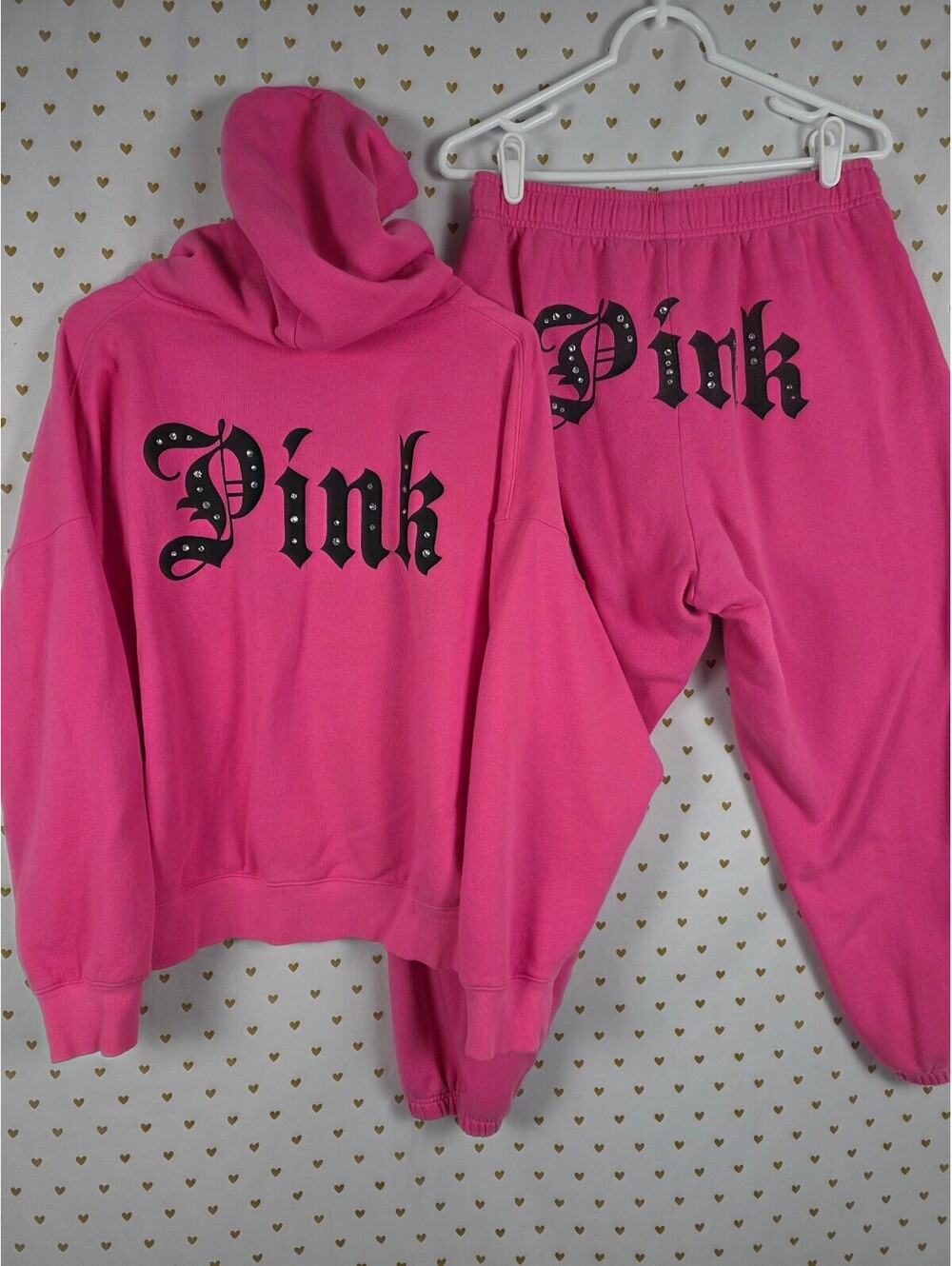 Victoria's Secret PINK Old English BLING Hoodie Sweatpants Gothic Halloween M L